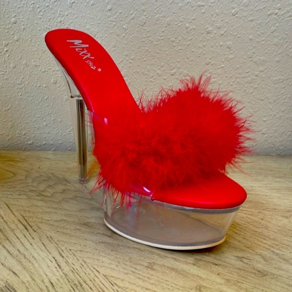 Red Satin feather platforms